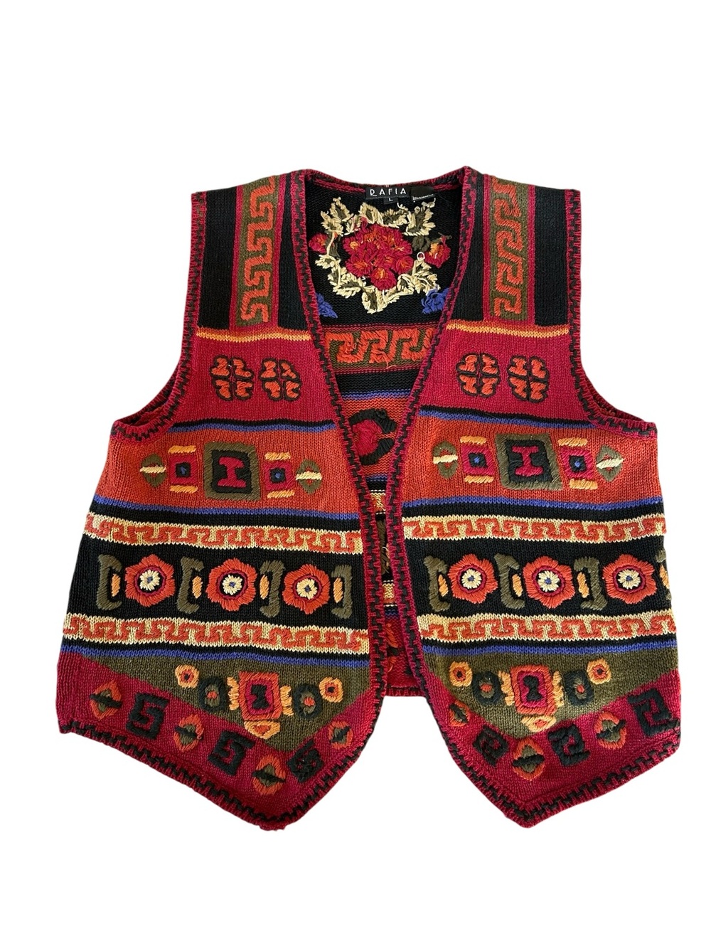 Rafia Vintage Handknit Vintage Southwest 3d Knit Open Front Vest L Cottagecore